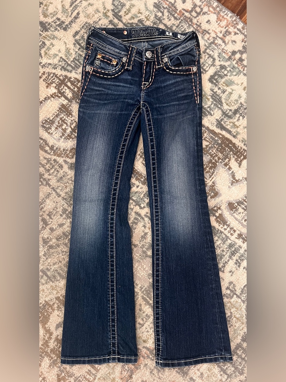 Miss Me Dark Indigo Boot Cut Jeans with Contrast Stitching